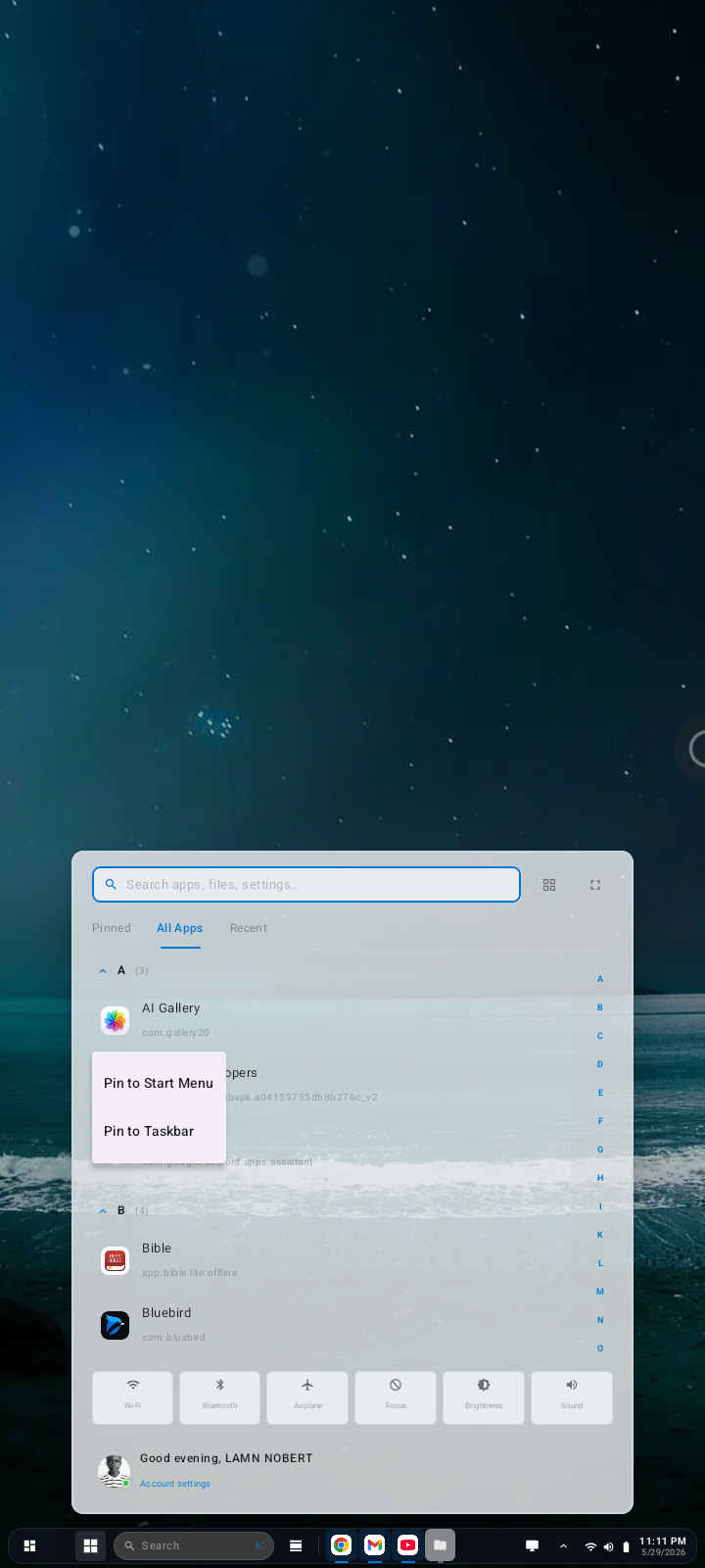 Bluebird Start Menu